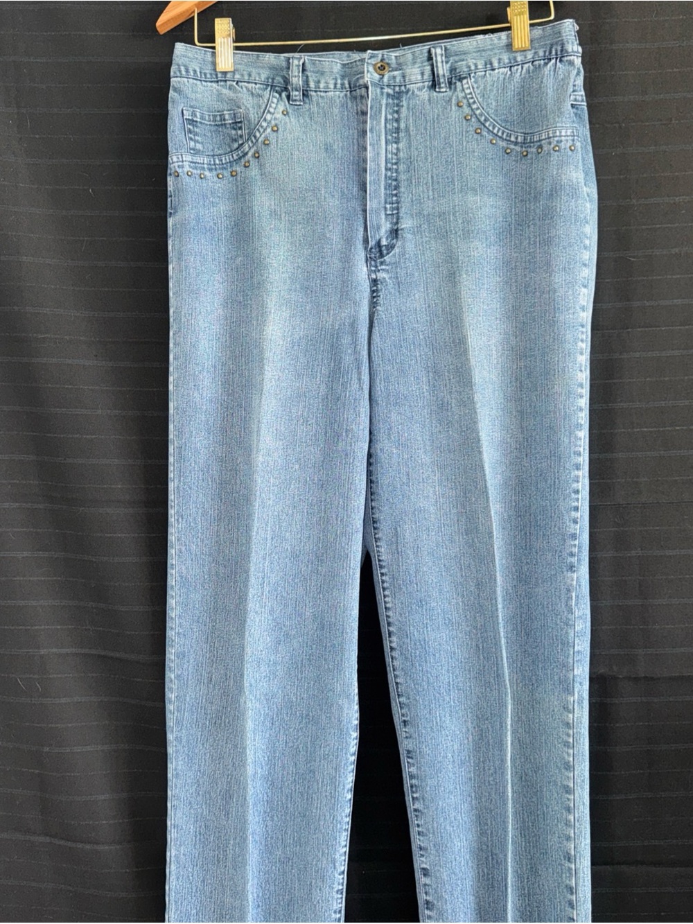 Alfred Dunner Denim Jeans 10 Comfort Band Straight Leg Blue Medium Wash Studs